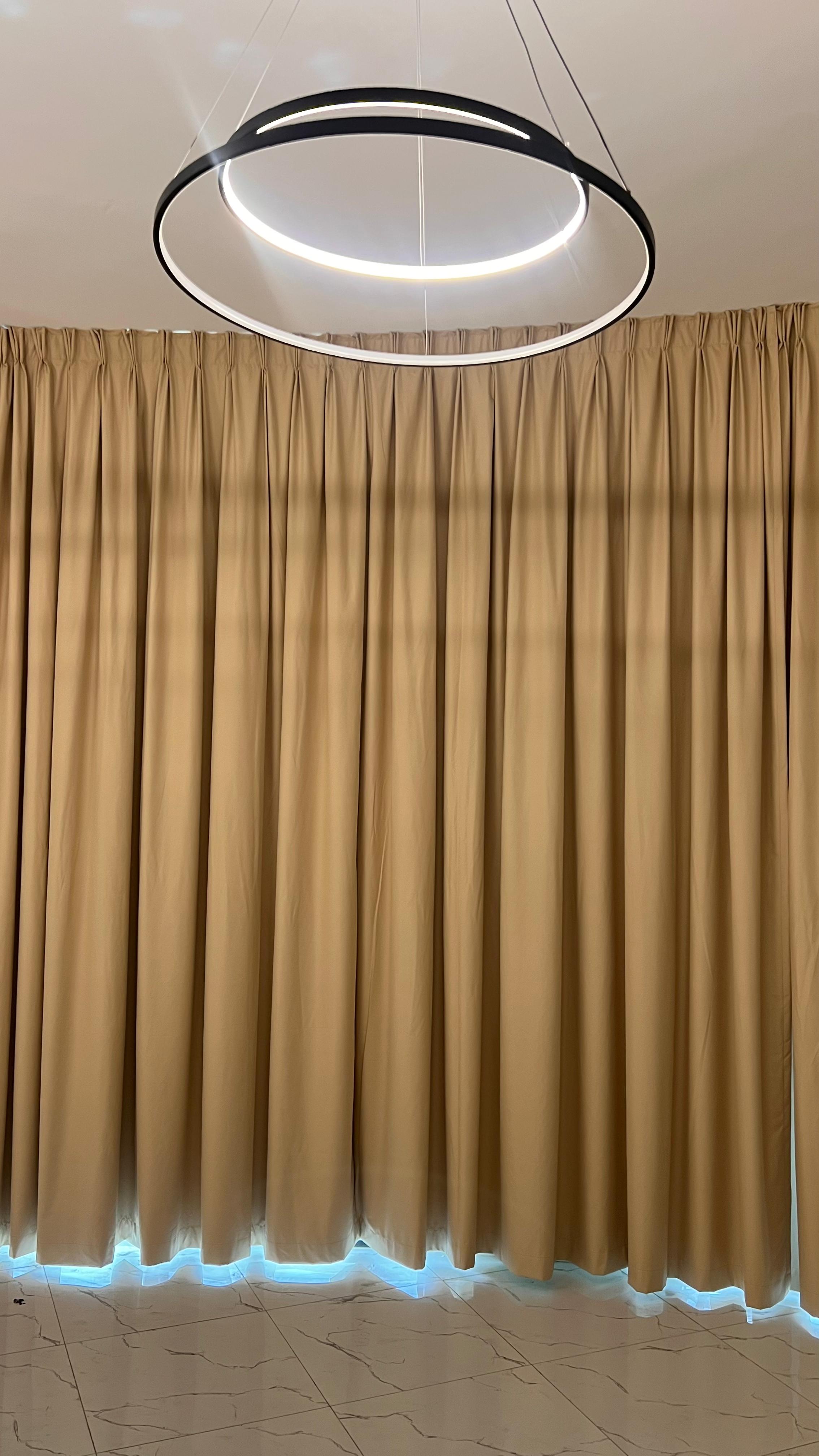 Elegant Beige Pleated Curtains with Floor-Length Design