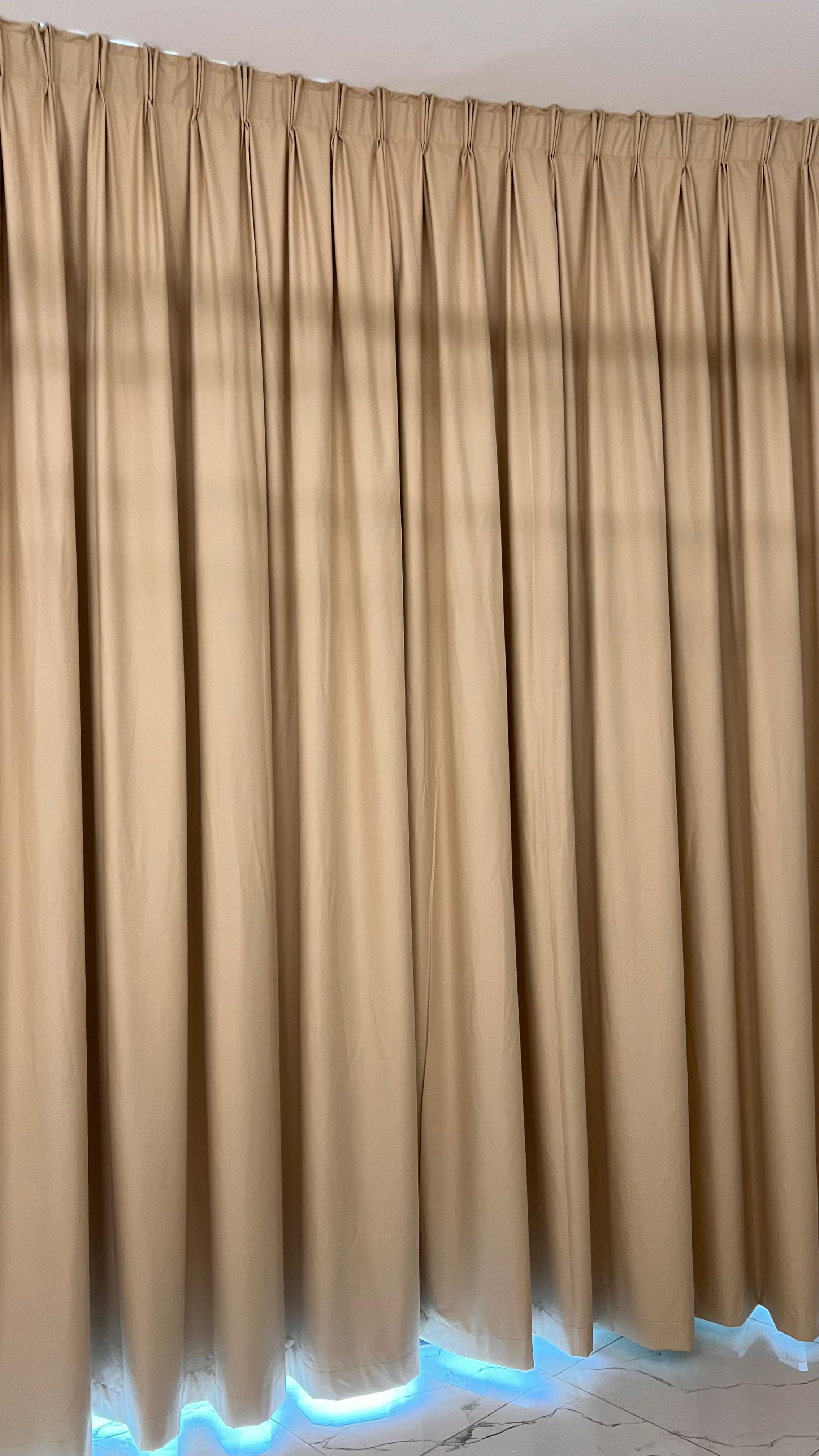 Elegant Beige Pleated Curtains with Floor-Length Design