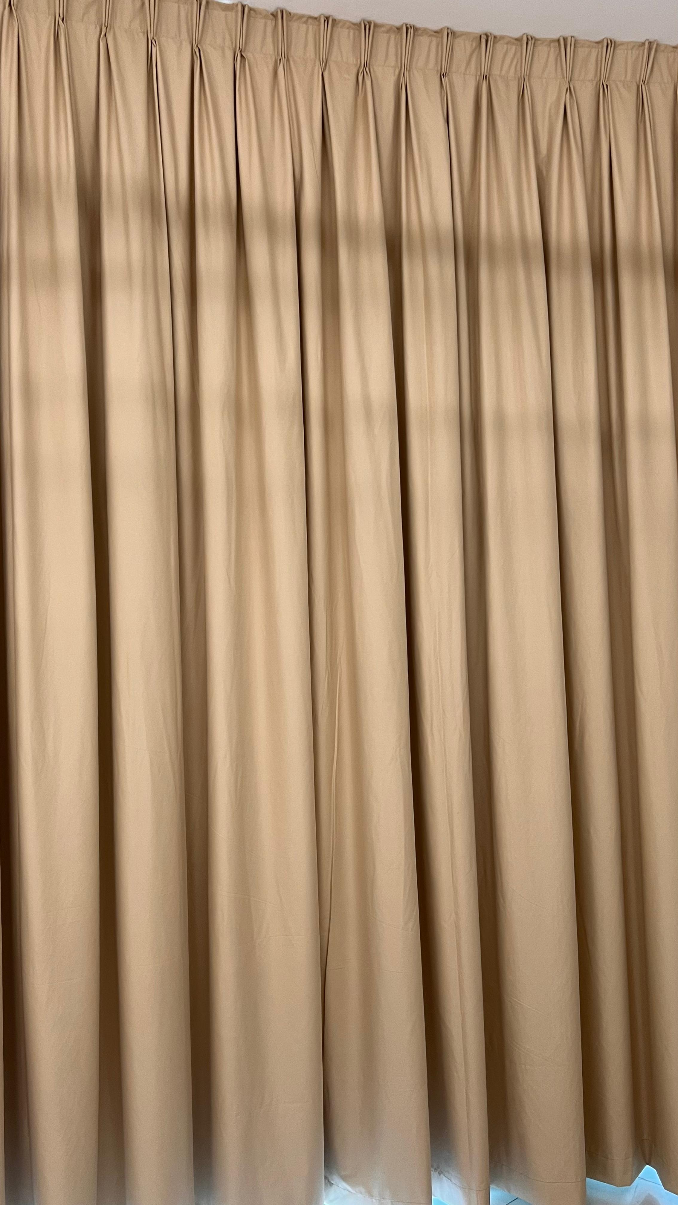 Elegant Beige Pleated Curtains with Floor-Length Design
