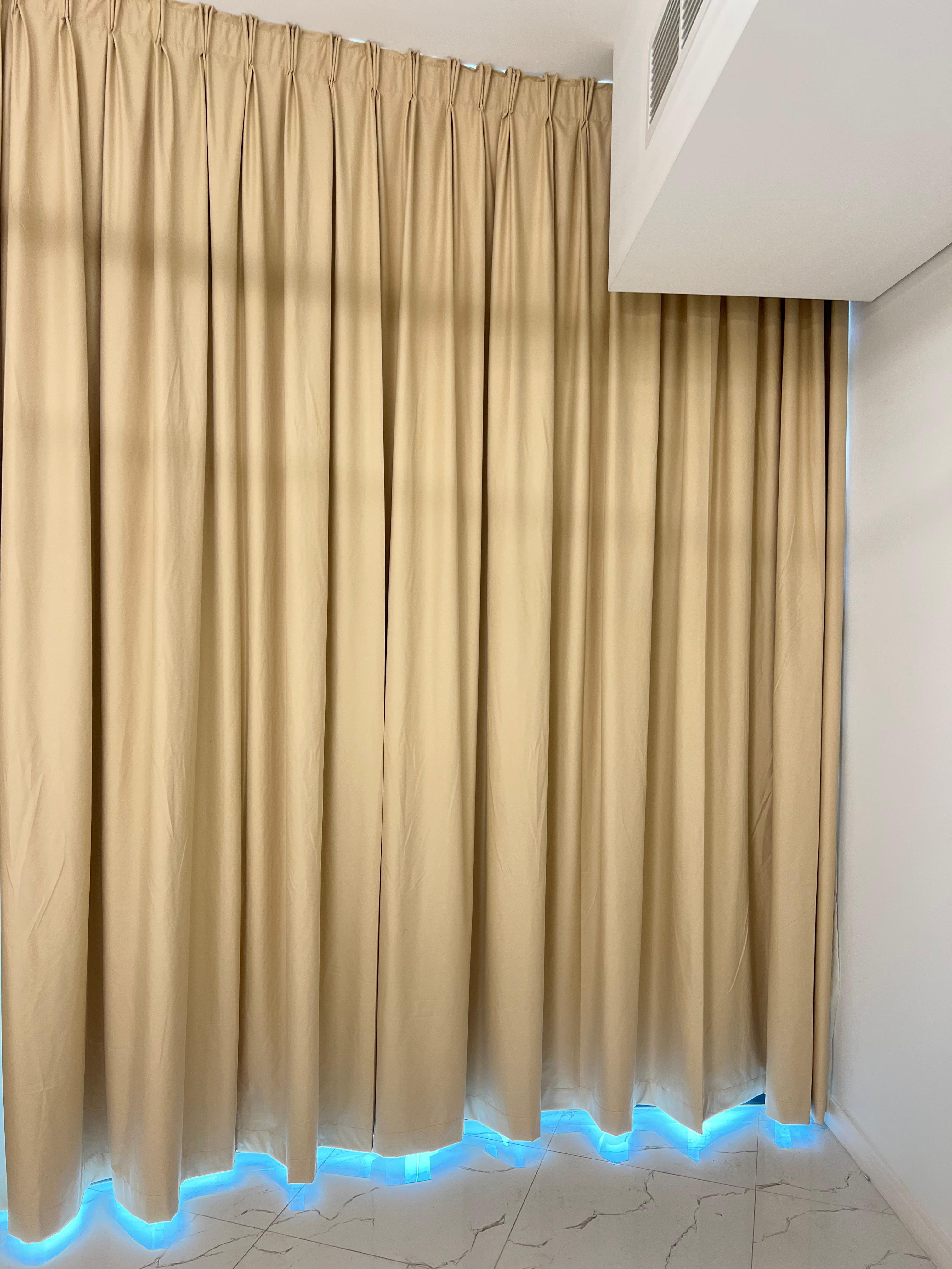 Elegant Beige Pleated Curtains with Floor-Length Design