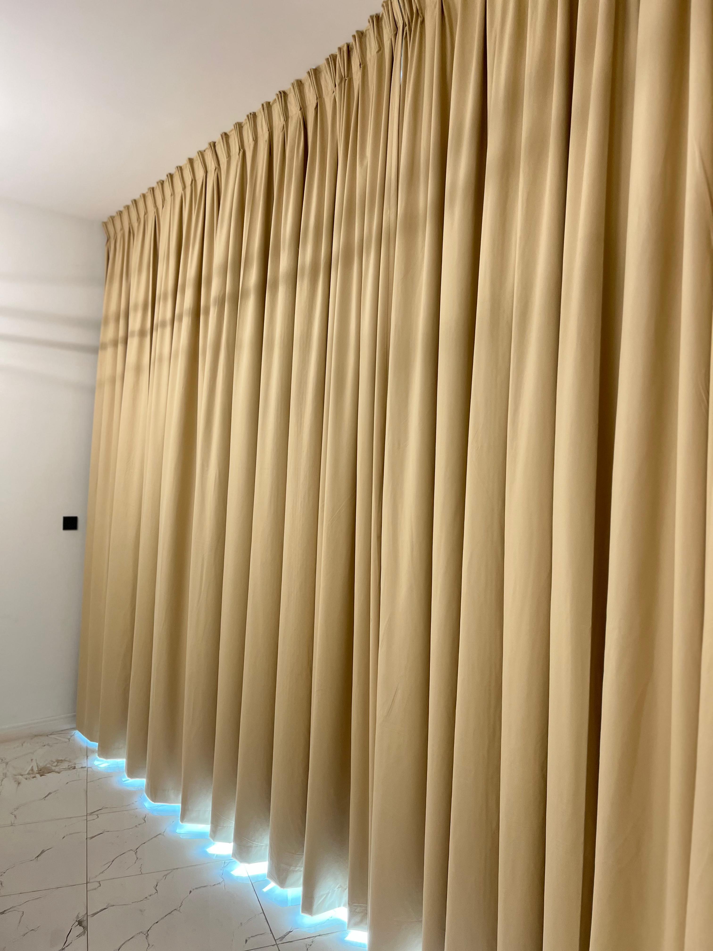 Elegant Beige Pleated Curtains with Floor-Length Design