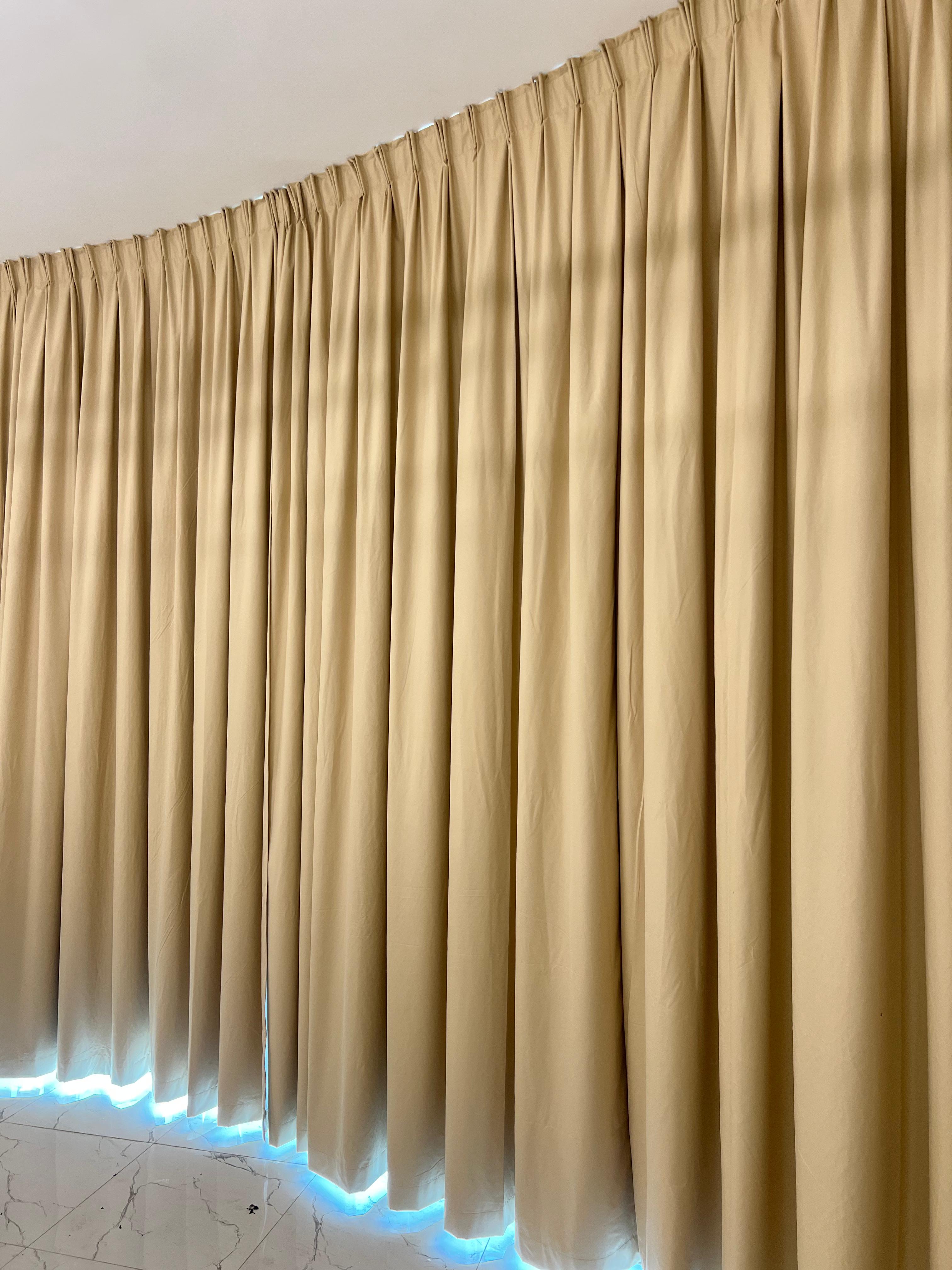 Elegant Beige Pleated Curtains with Floor-Length Design