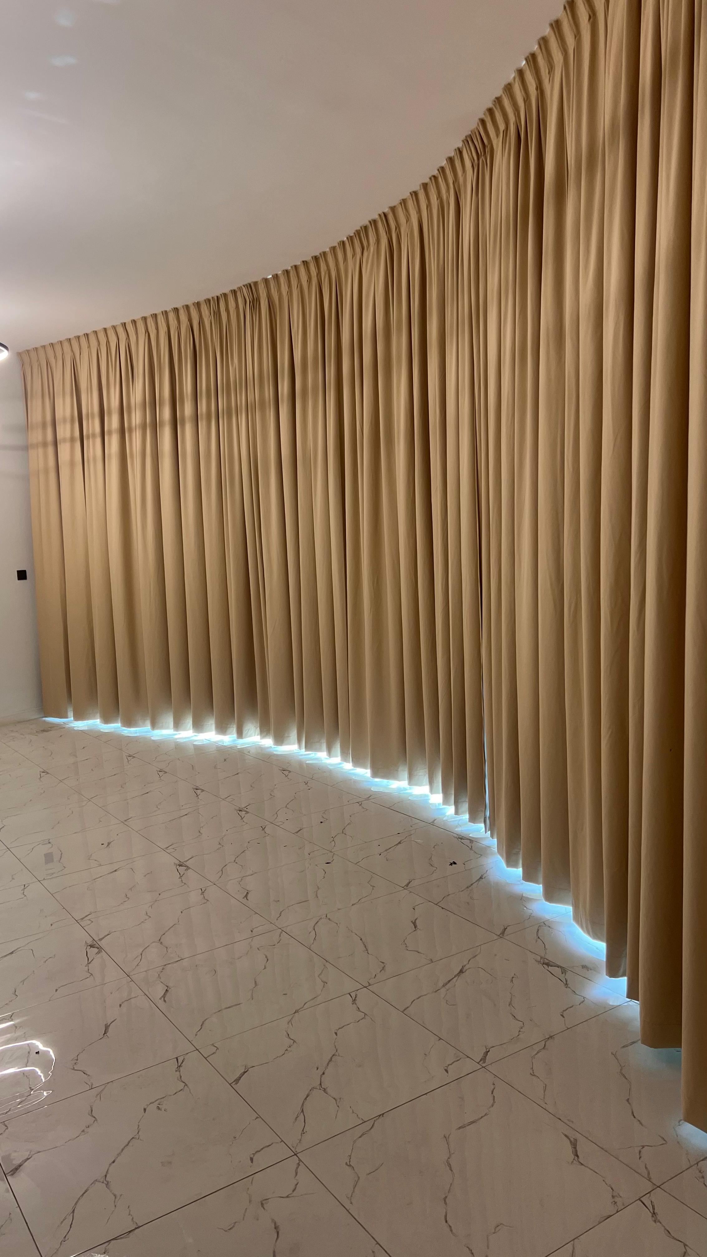 Elegant Beige Pleated Curtains with Floor-Length Design